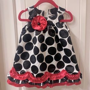 Rare Editions size 12 months dress, black and white with pink flower